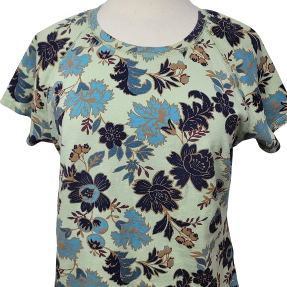 TeeCo Mint Green Floral Print Top Size Large Short Sleeve Cotton Stretch Tee - Picture 2 of 6